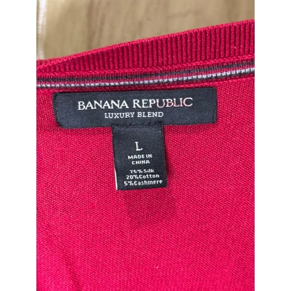Banana Republic Sweater Mens Large Silk Cotton Cashmere Luxury Blend V Neck Red